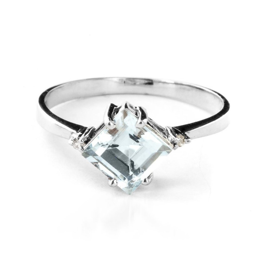 14K. SOLID GOLD RING WITH DIAMONDS & AQUAMARINE - Picture 2 of 6